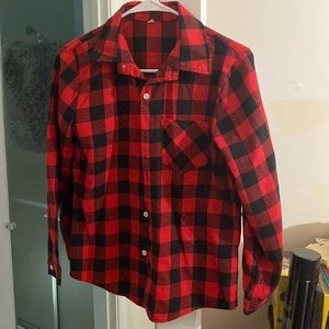 Boys black and red checker dress shirt.